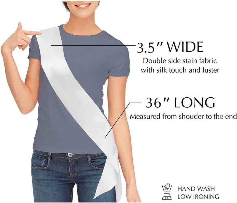 TREORSI Blank Satin Sash, Plain Sash, Party Decorations, Make Your Own Sash (White) - Image 4