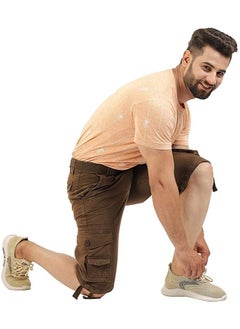FJACKETS FJACKETS Dark Brown Cargo Shorts Mens For Casual Wear  - Image 4
