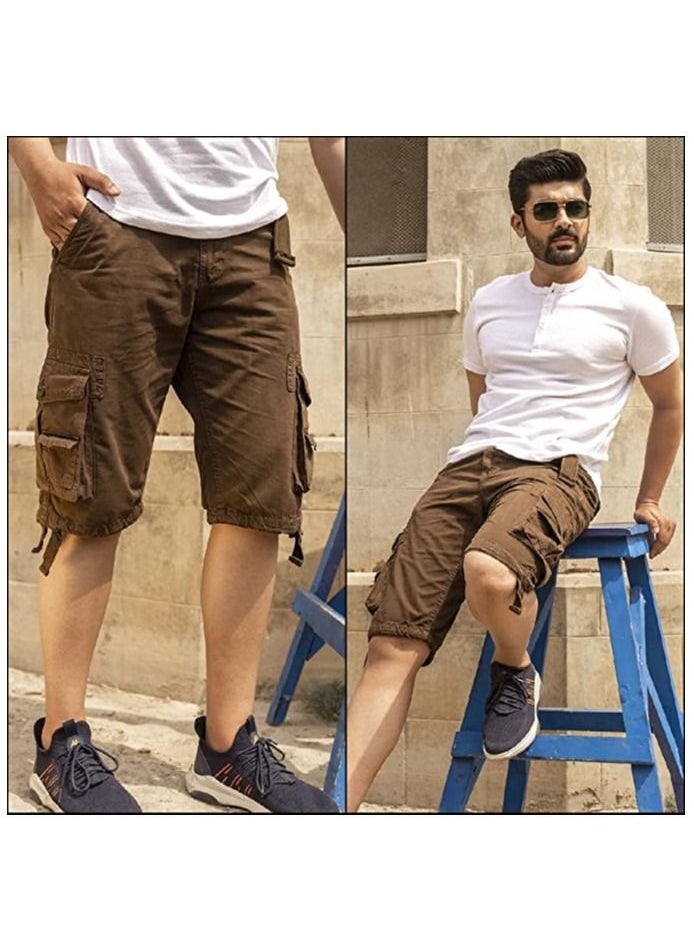 FJACKETS FJACKETS Dark Brown Cargo Shorts Mens For Casual Wear  - Image 2