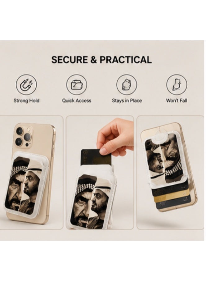 PU Leather Magnetic Card Wallet with Emirati Portrait Design for Magnetic Phone Cases, 3-Card Capacity - Image 5