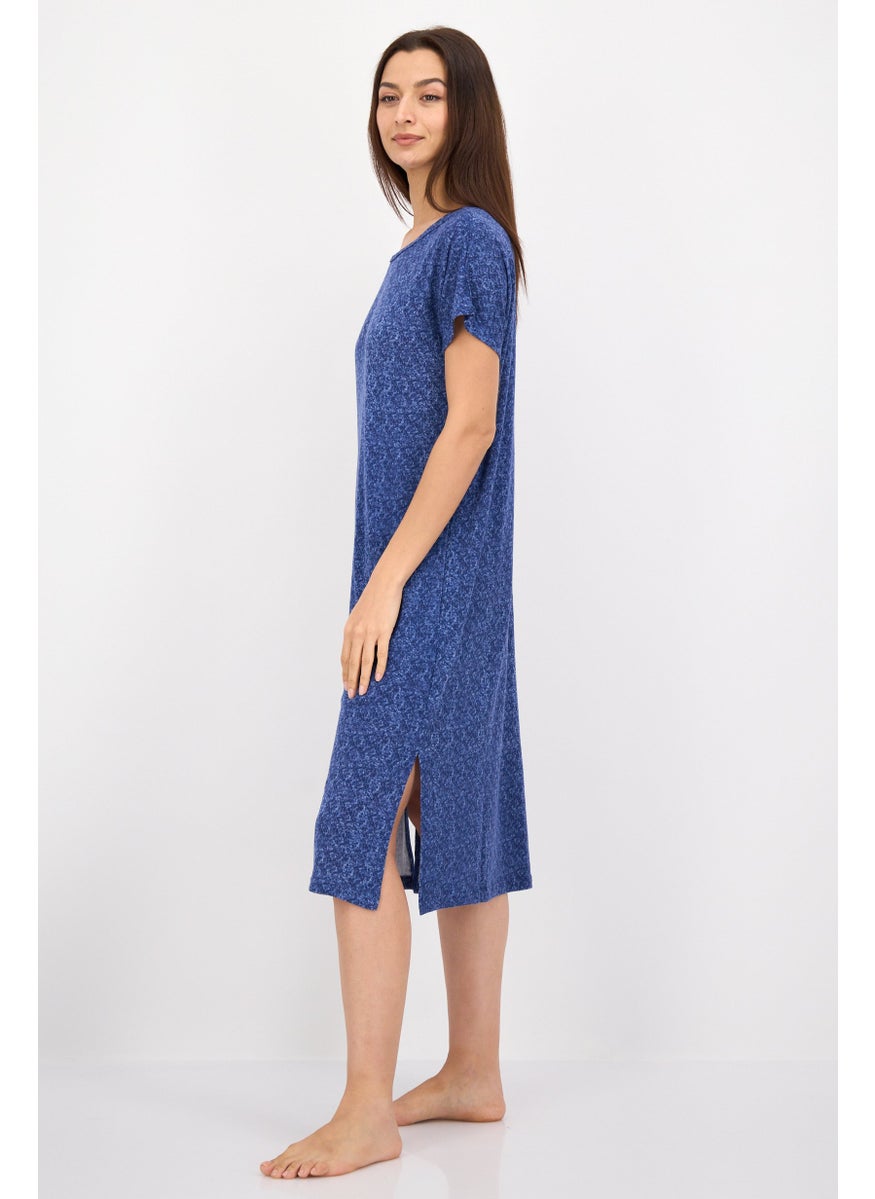 Christian Siriano Women Heather Short Sleeves Sleepwear Dress, Navy  - Image 3