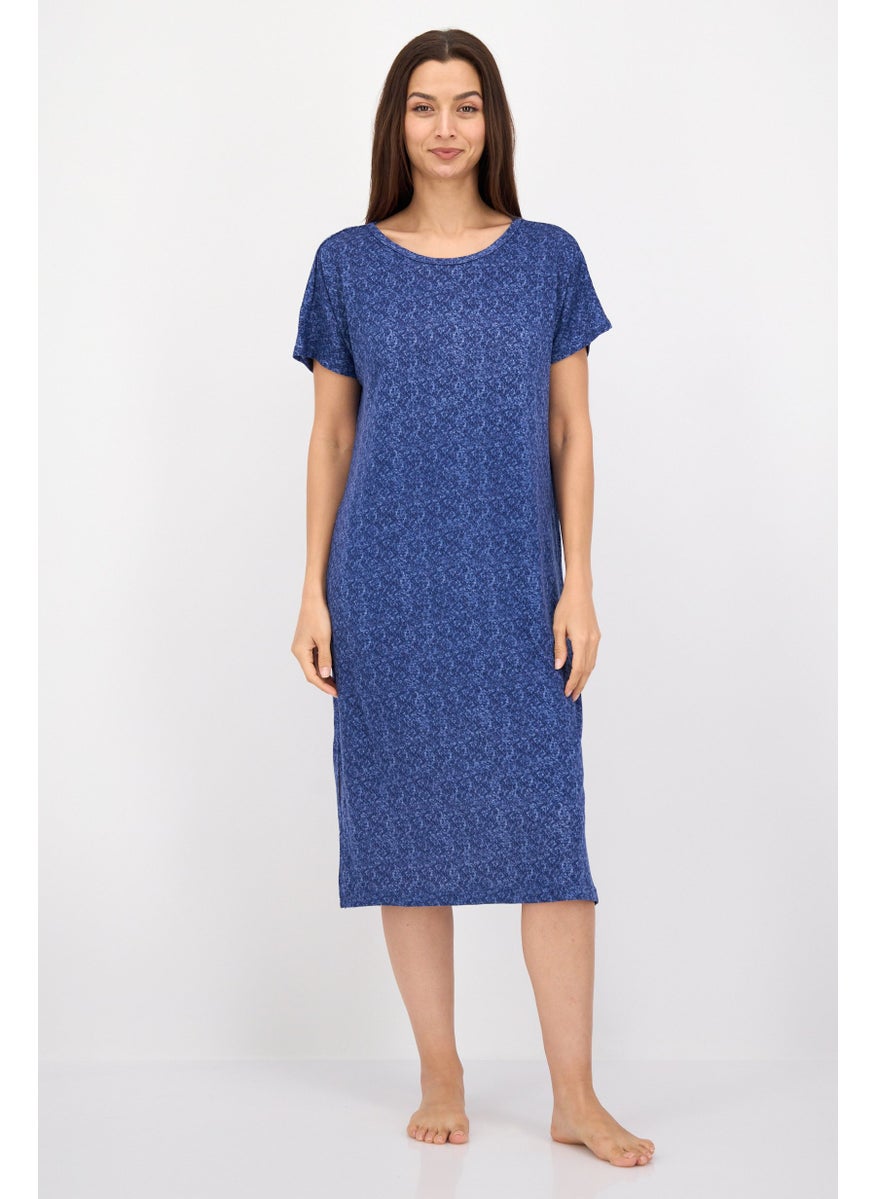 Christian Siriano Women Heather Short Sleeves Sleepwear Dress, Navy  - Image 1