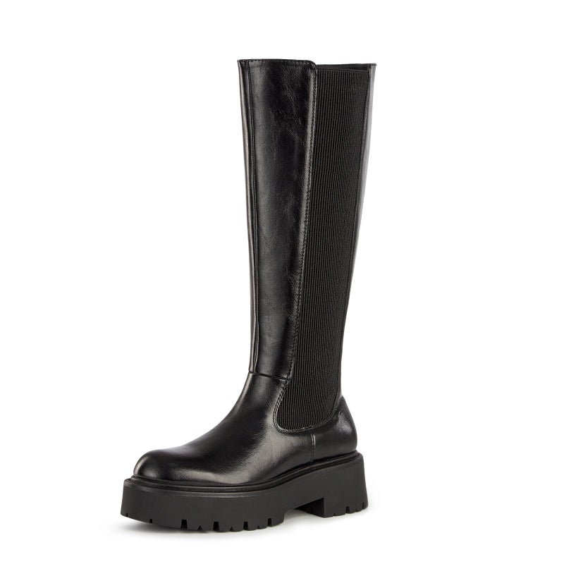 YZ Women's Knee High Boot Comfortable Platform Lug Sole Round Toe Side Zipper Fashion Dress Boots (Black, US Adult, Adult, Women, 7, Numeric, US Footwear Size System, Medium) - Image 1