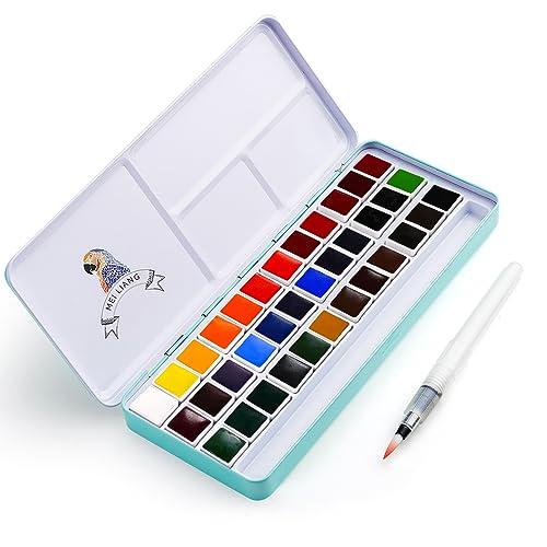 Lightwish MeiLiang Watercolor Paint Set, 36 Vivid Colors in Pocket Box with Metal Ring and Watercolor Brush, Perfect for Students, Beginners and More - Image 1