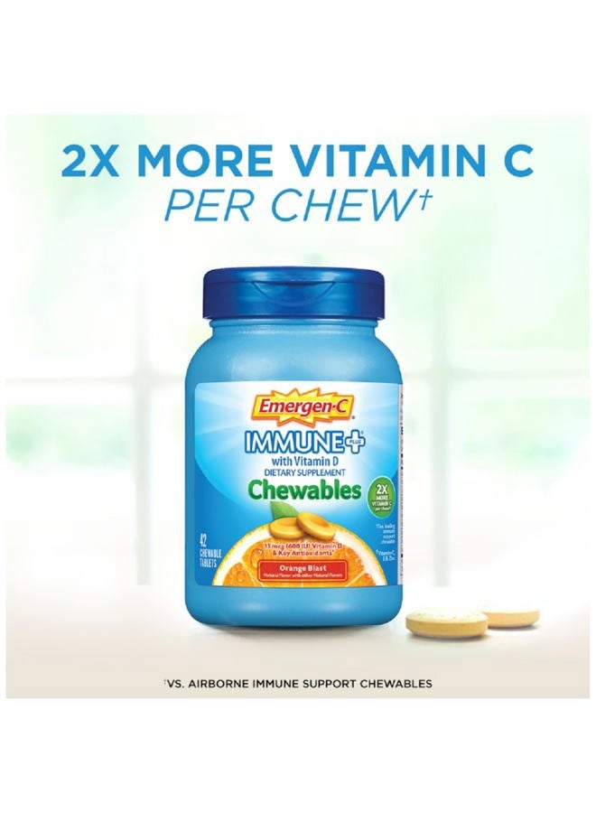 Emergen-C Immune+ Chewables 1000mg Vitamin C with Vitamin D Tablet, Immune Support Dietary Supplement for Immunity, Orange Blast Flavor - 42 Count - Image 5