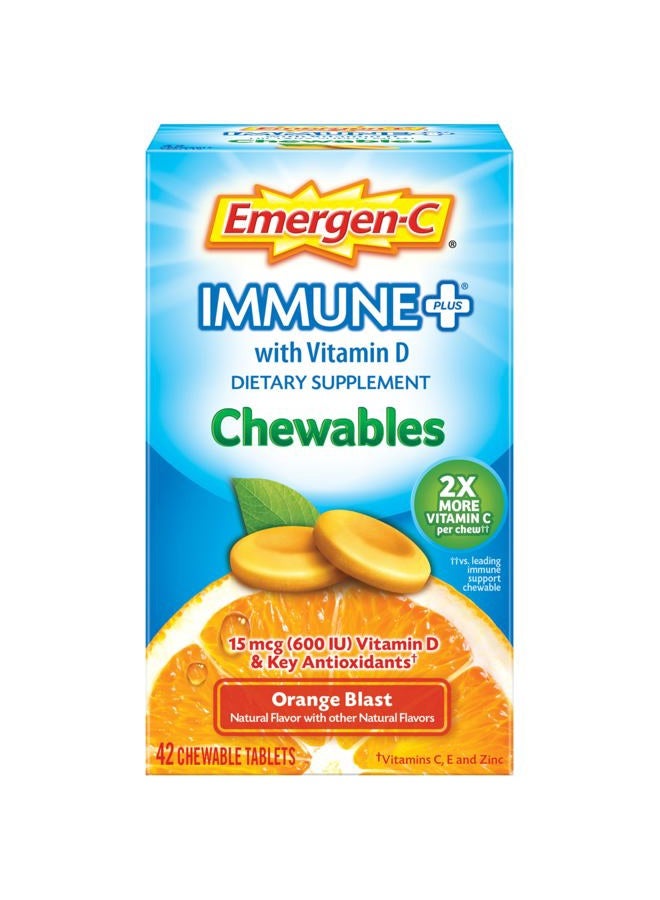 Emergen-C Immune+ Chewables 1000mg Vitamin C with Vitamin D Tablet, Immune Support Dietary Supplement for Immunity, Orange Blast Flavor - 42 Count - Image 1