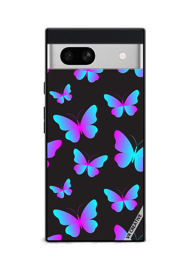 VR CREATIVE Protective Case Cover For Google Pixel 7a Neon Butterflies Seamless Pattern Design Multicolour - Image 1