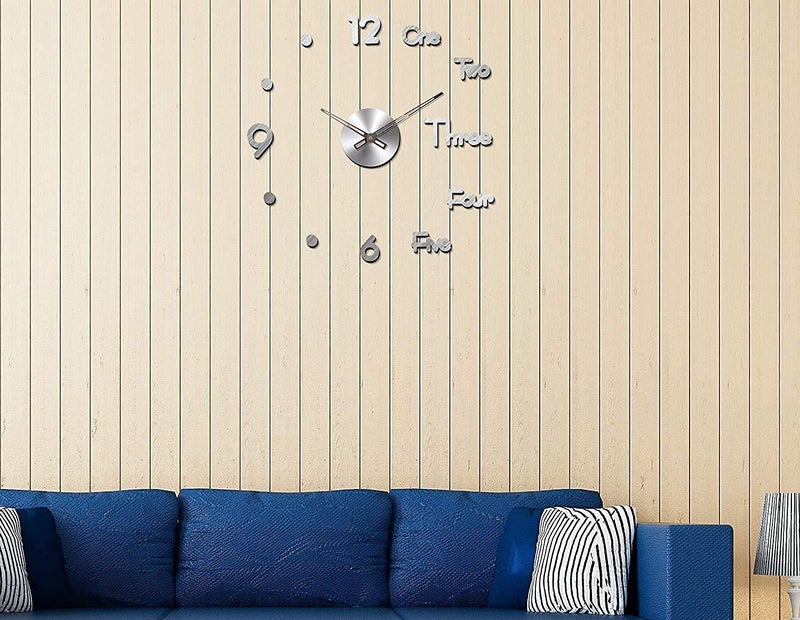 Shopper52 Acrylic DIY Frameless 3D Mirror Sticker Large Wall Clock (Silver) - AL050-S - Image 2
