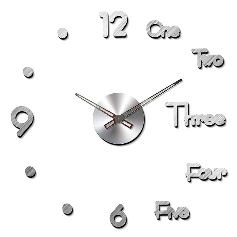 Shopper52 Acrylic DIY Frameless 3D Mirror Sticker Large Wall Clock (Silver) - AL050-S - Image 5