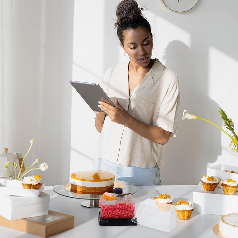 BESTonZON 100pcs Square 7.7x7.7x4.2cm Moon Cake Boxes with Insert Dessert Holder Egg-yolk Puff Packaging Disposable Bakery Take out Containers for Party and Home Use - Image 5