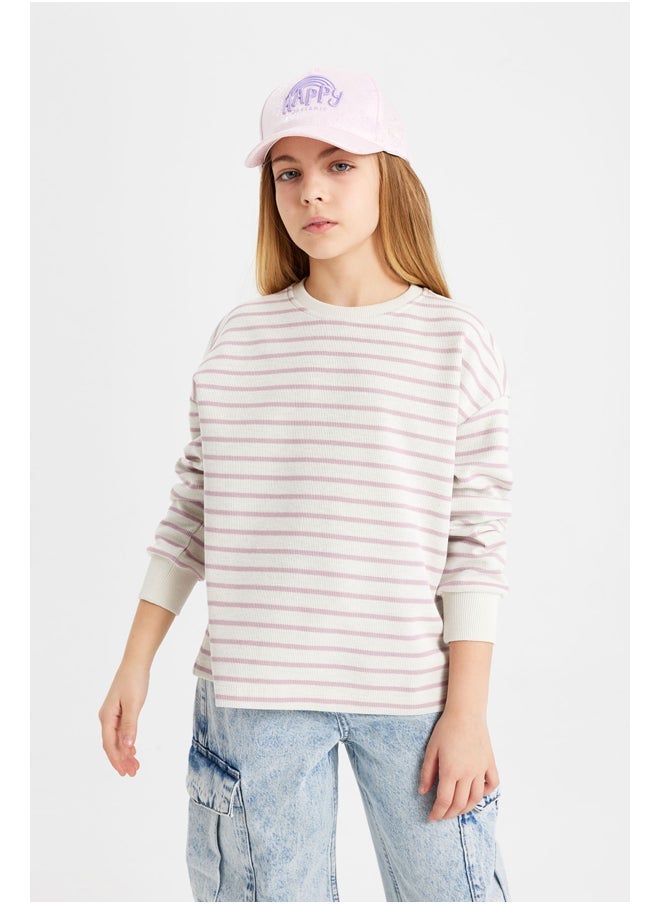 Girl Relax Fit Crew Neck Long Sleeve Knitted Sweat Shirt