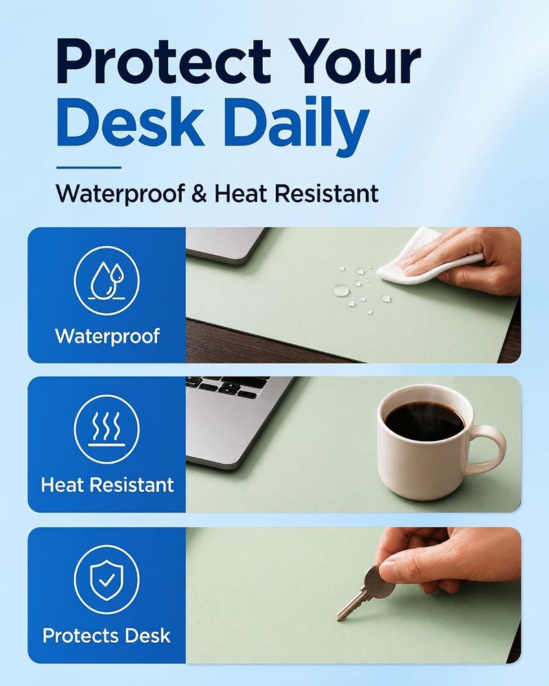 Aothia Cork Desk Pad, Double-Sided Desk Mat with Natural Cork & PU Leather, Mouse Pad/Table Protector, Easy to Clean, Waterproof for Office/Home/Decor (Aqua, 90 x 40 cm) - Image 5