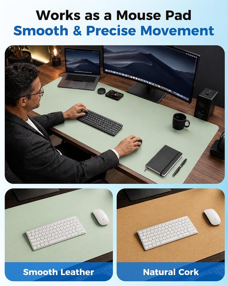 Aothia Cork Desk Pad, Double-Sided Desk Mat with Natural Cork & PU Leather, Mouse Pad/Table Protector, Easy to Clean, Waterproof for Office/Home/Decor (Aqua, 90 x 40 cm) - Image 4