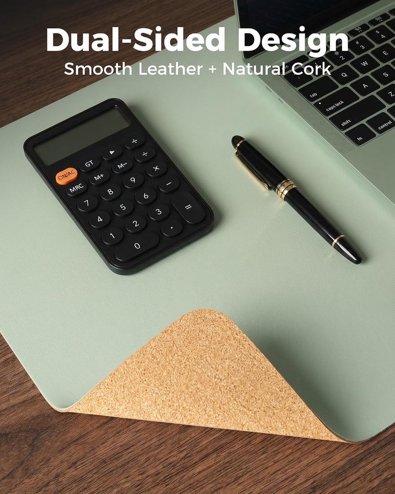 Aothia Cork Desk Pad, Double-Sided Desk Mat with Natural Cork & PU Leather, Mouse Pad/Table Protector, Easy to Clean, Waterproof for Office/Home/Decor (Aqua, 90 x 40 cm) - Image 2