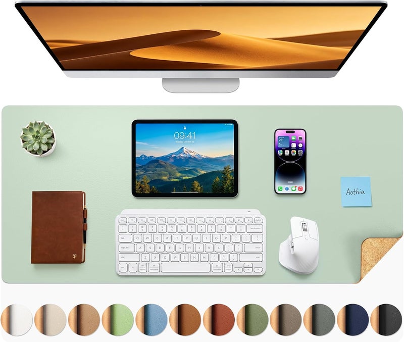 Aothia Cork Desk Pad, Double-Sided Desk Mat with Natural Cork & PU Leather, Mouse Pad/Table Protector, Easy to Clean, Waterproof for Office/Home/Decor (Aqua, 90 x 40 cm) - Image 1