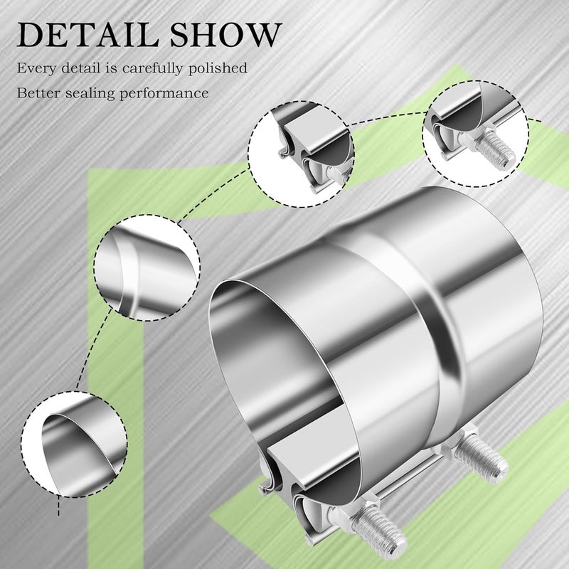 CXCCOI 2.25" مشابك العادم، مشبك كاتم صوت مزدوج القطر 2.25 بوصة داخلي إلى 2.25 بوصة خارجي لأنبوب العادم ومشعب العادم، مشبك شريطي عالمي من نوع اللف المشترك يناسب أنابيب مجموعة نظام العادم (2.25 بوصة) - Image 5