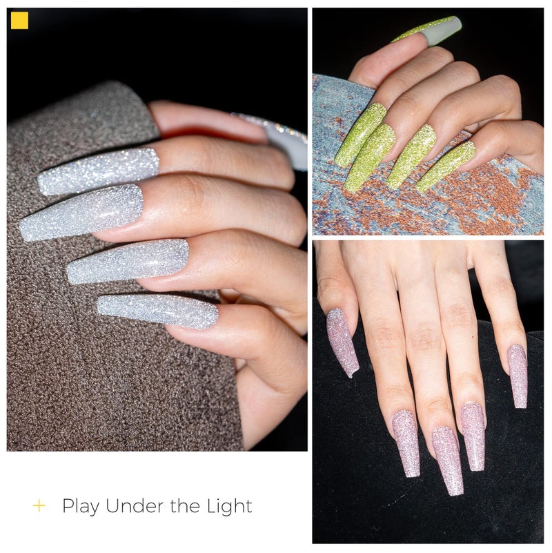 BURANO Reflective Glitter Gel Polish, Rose Blue Purple Silver Holographic Glitter Gel Nail Polish, Soak Off Disco Gel Polish UV Lamp Required - Image 3