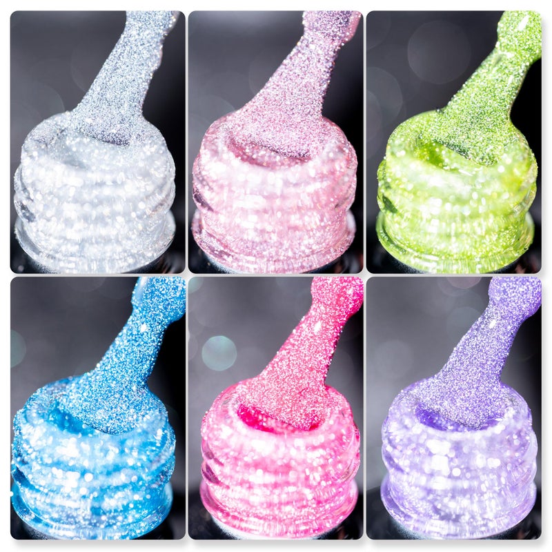 BURANO Reflective Glitter Gel Polish, Rose Blue Purple Silver Holographic Glitter Gel Nail Polish, Soak Off Disco Gel Polish UV Lamp Required - Image 1