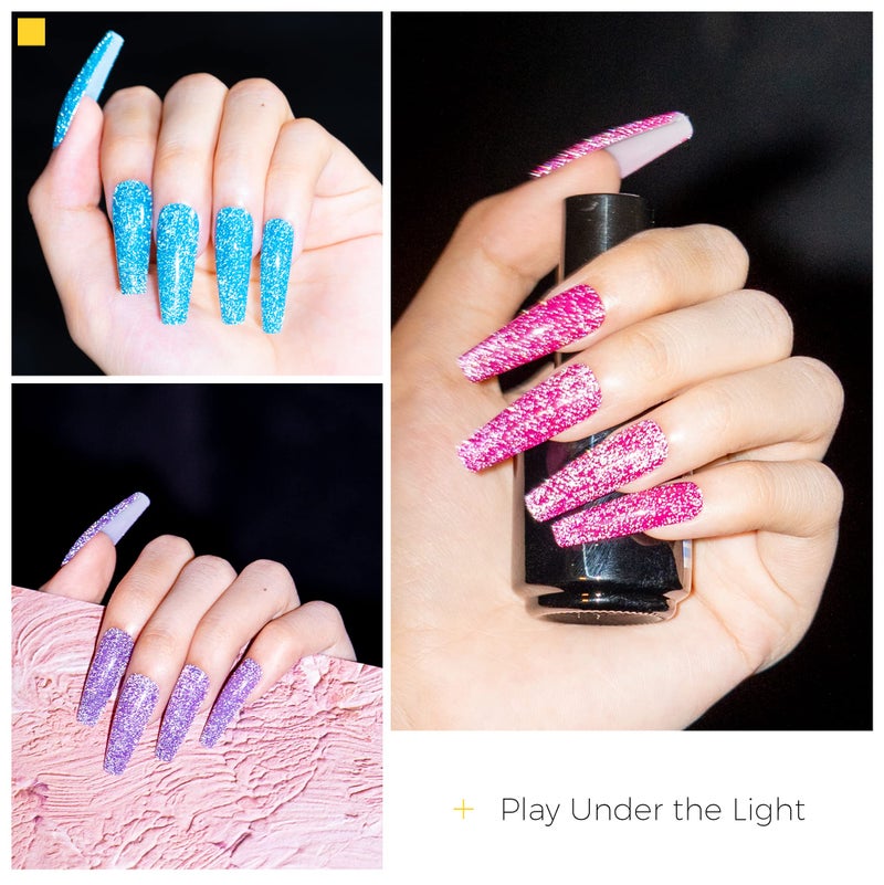 BURANO Reflective Glitter Gel Polish, Rose Blue Purple Silver Holographic Glitter Gel Nail Polish, Soak Off Disco Gel Polish UV Lamp Required - Image 2