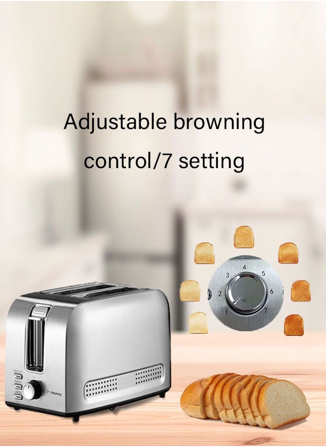 Homey - Homey Toaster 2 Slice, Stainless Steel Bread Toasters, 7-Shade Settings,Reheat,Defrost,Cancel Function, with Removal Crumb Tray - Image 1