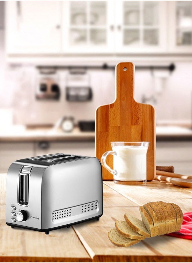 Homey - Homey Toaster 2 Slice, Stainless Steel Bread Toasters, 7-Shade Settings,Reheat,Defrost,Cancel Function, with Removal Crumb Tray - Image 1