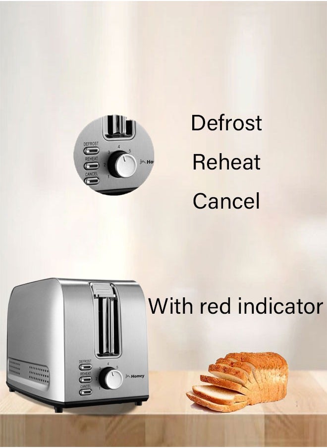 Homey - Homey Toaster 2 Slice, Stainless Steel Bread Toasters, 7-Shade Settings,Reheat,Defrost,Cancel Function, with Removal Crumb Tray - Image 1