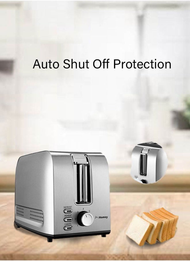 Homey - Homey Toaster 2 Slice, Stainless Steel Bread Toasters, 7-Shade Settings,Reheat,Defrost,Cancel Function, with Removal Crumb Tray - Image 1