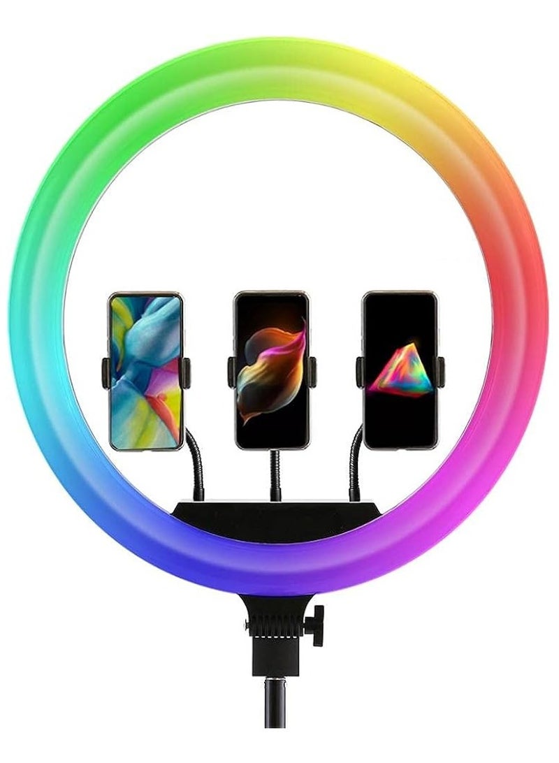 DUSALA Portable MJ45 18'' RGB Desktop Soft LED Ring Light 16 RGB Colours with Three Mobile Holder & Mini Stand for Making YouTube, Insta Reels, Makeup Videos - Image 1