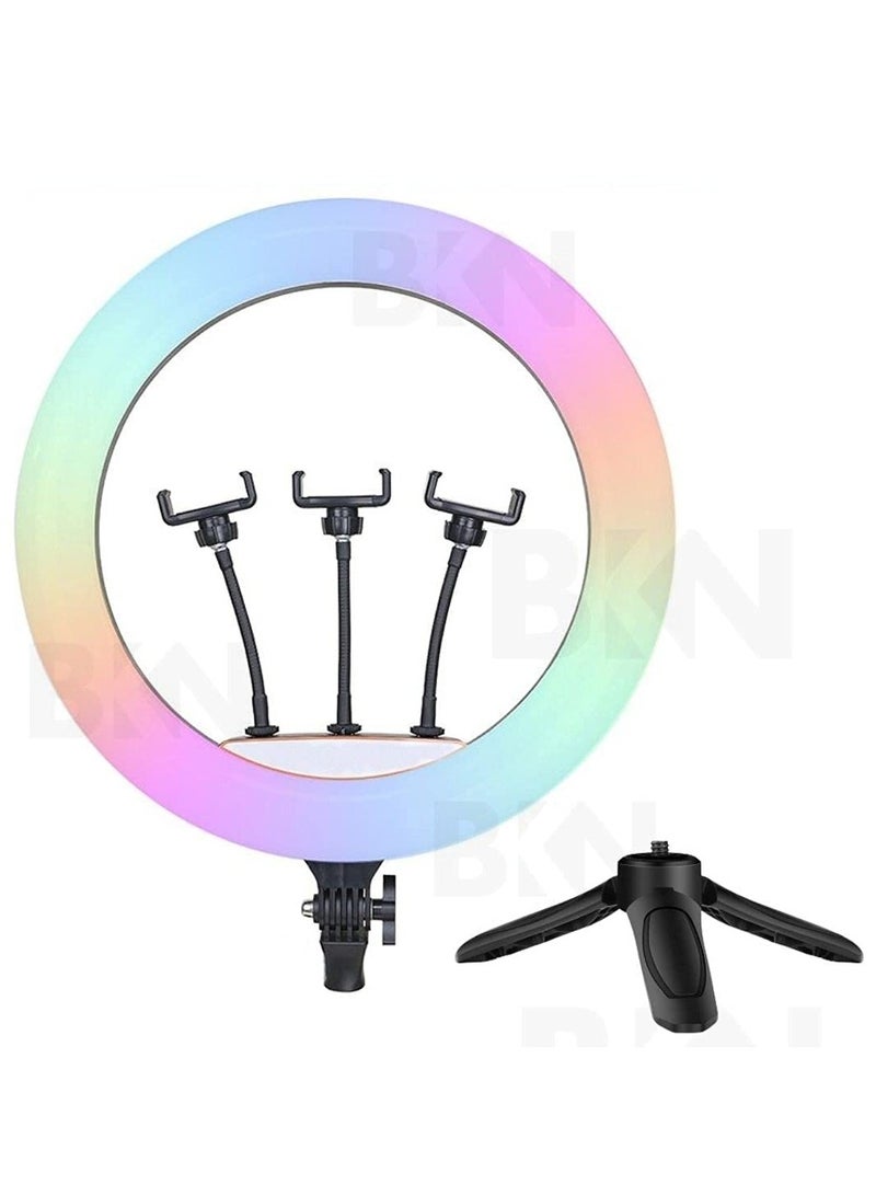 DUSALA Portable MJ45 18'' RGB Desktop Soft LED Ring Light 16 RGB Colours with Three Mobile Holder & Mini Stand for Making YouTube, Insta Reels, Makeup Videos - Image 2