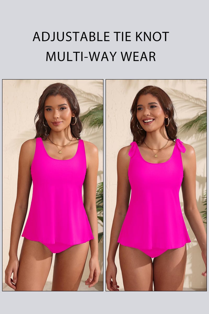 Talisea Women's Flowy Tankini Top Only- Modest Swimsuit Top Tie Knot Bathing Suit No Bottom 2025 Hot Pink XX-Large - Image 4