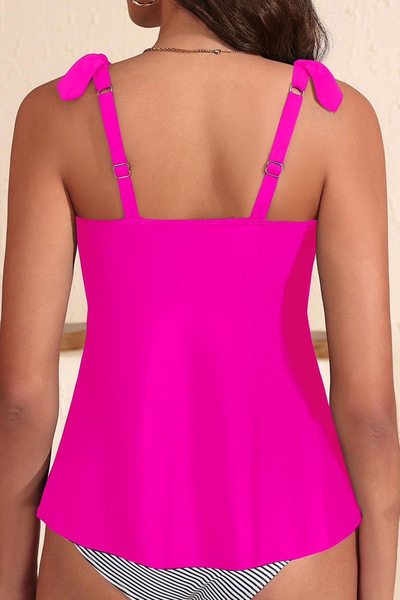 Talisea Women's Flowy Tankini Top Only- Modest Swimsuit Top Tie Knot Bathing Suit No Bottom 2025 Hot Pink XX-Large - Image 2