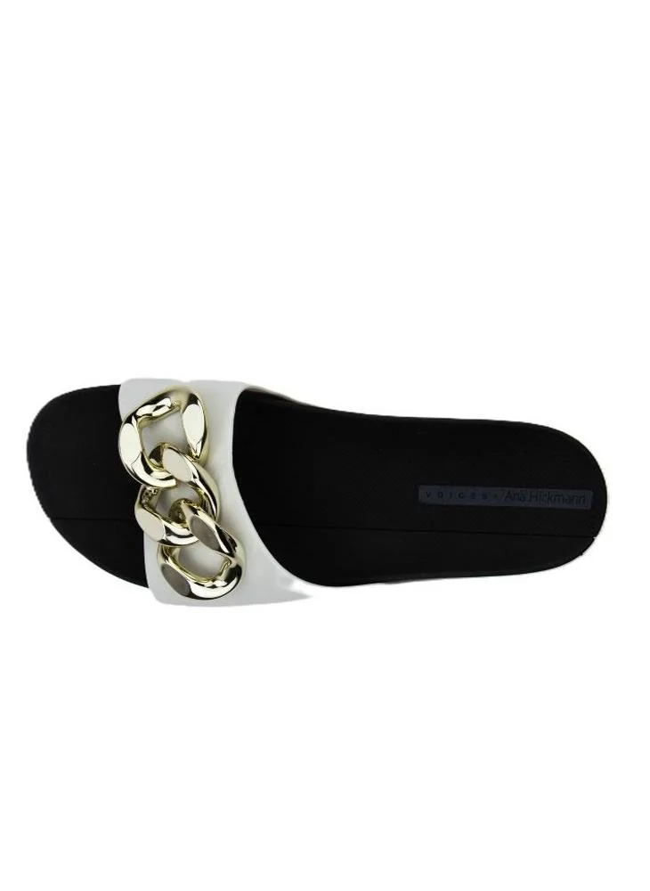 Voices Slide Soul Corrente 2K Women'S Anti Slip Sole  With Gold Chain Design Sandals - White/Black