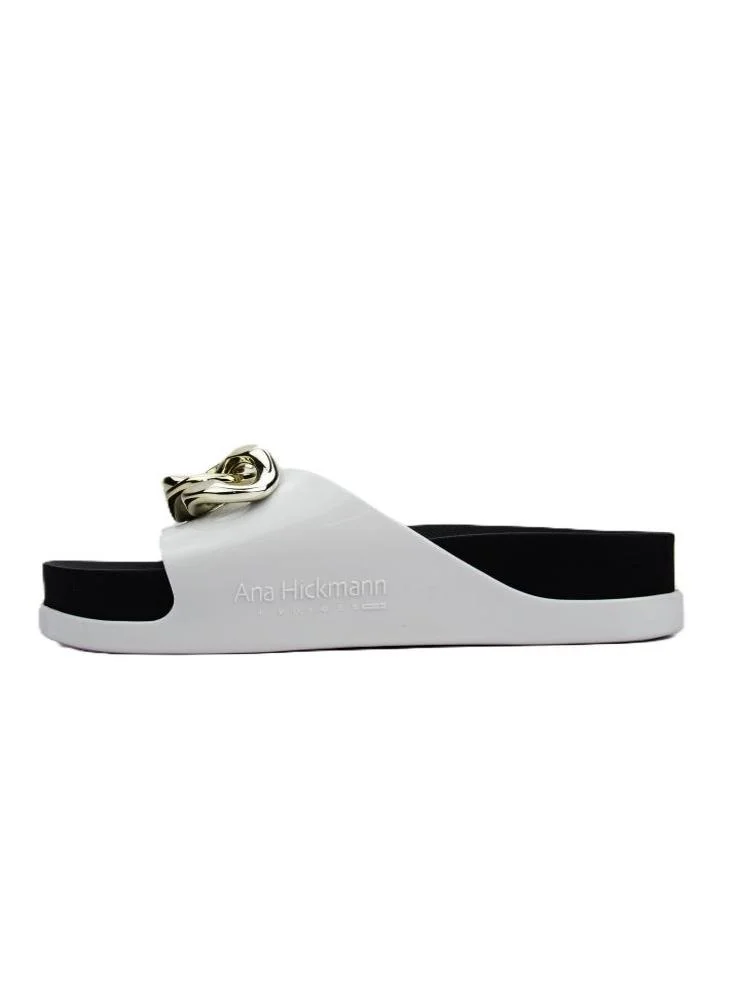 Voices Slide Soul Corrente 2K Women'S Anti Slip Sole  With Gold Chain Design Sandals - White/Black