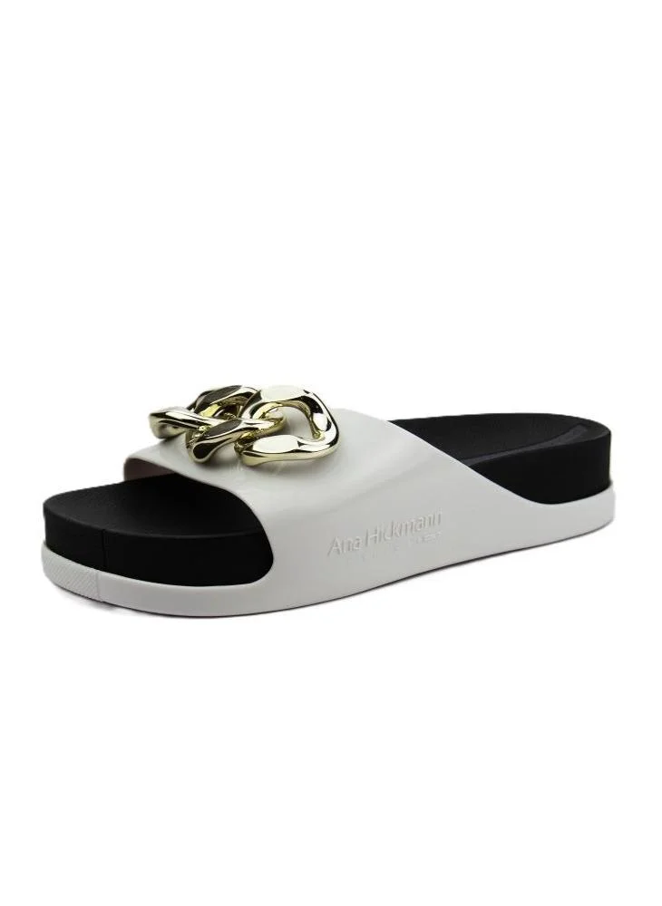 Voices Slide Soul Corrente 2K Women'S Anti Slip Sole  With Gold Chain Design Sandals - White/Black