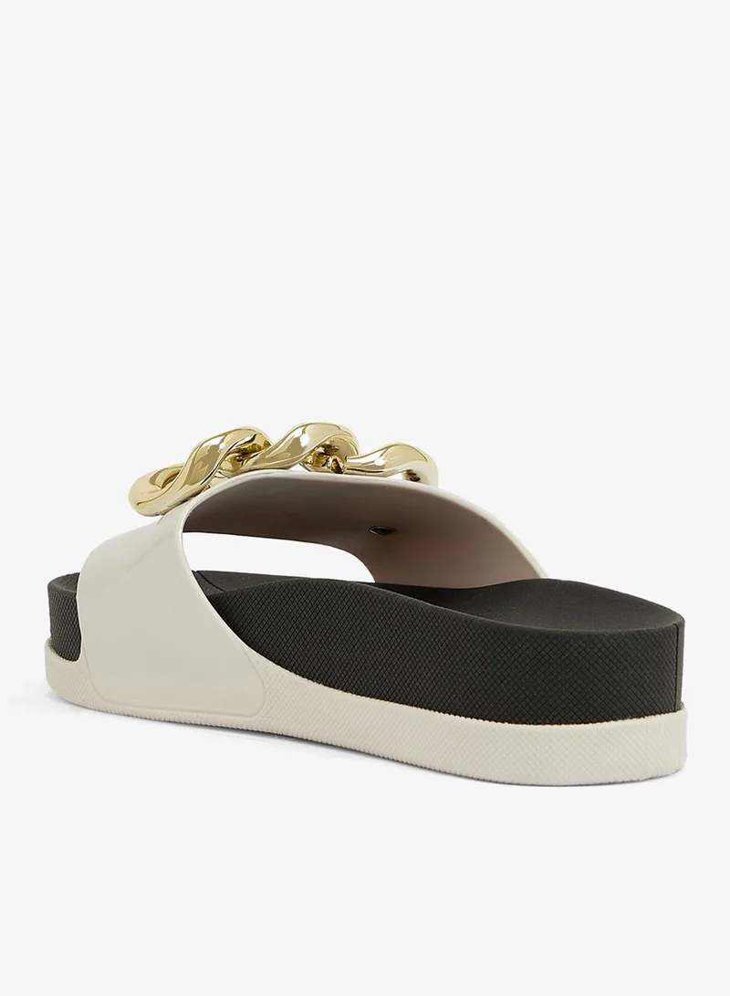 Voices Slide Soul Corrente 2K Women'S Anti Slip Sole  With Gold Chain Design Sandals - White/Black