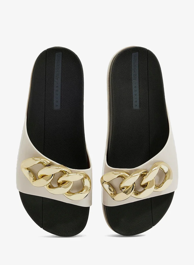 Voices Off White-Black-Gold Slide Soul Corrente 2K Women'S Anti Slip Sole  With Gold Chain Design Sandals - White/Black for Women | Best Price UAE