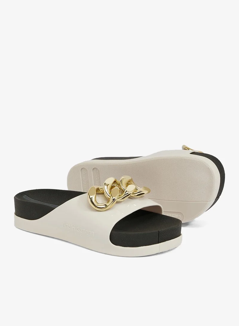 Voices Off White-Black-Gold Slide Soul Corrente 2K Women'S Anti Slip Sole  With Gold Chain Design Sandals - White/Black for Women | Best Price UAE