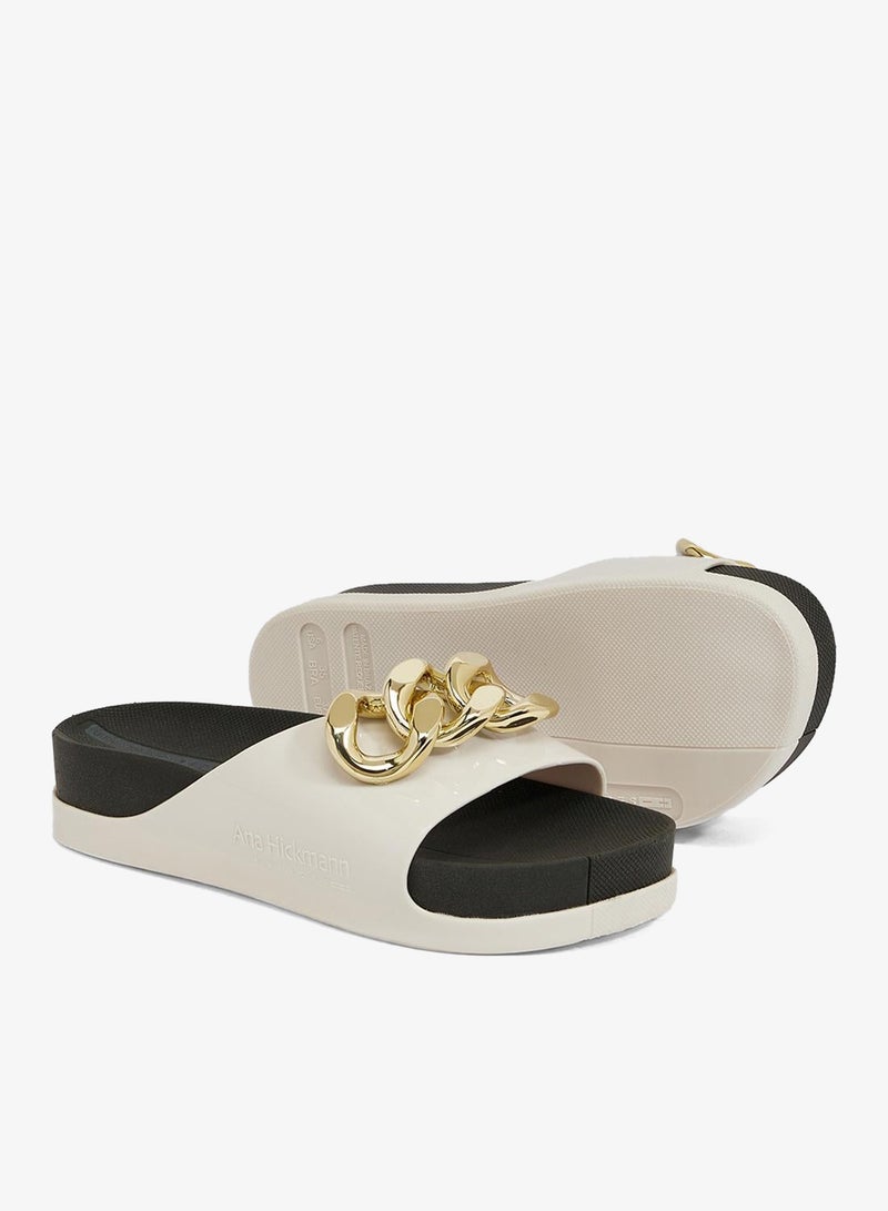 Voices Slide Soul Corrente 2K Women'S Anti Slip Sole  With Gold Chain Design Sandals - White/Black - Image 3