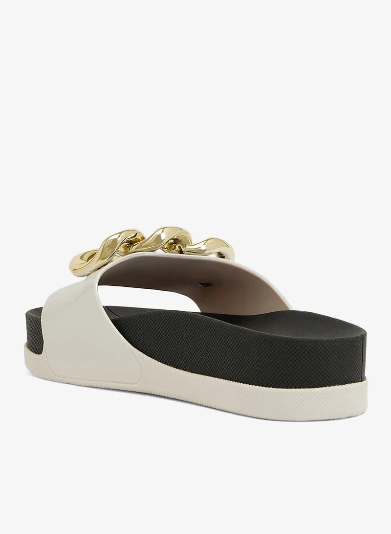 فويسيز صنادل نسائية سول كورينتي  بنعل مانع للانزلاق بتصميم سلسلة ذهبية - أبيضأسود