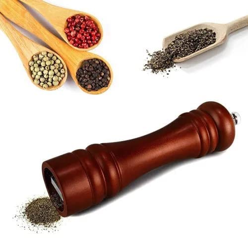 Zevon® 8 Inch Wooden Salt Pepper Crusher for Kitchen or Black Pepper Crusher or Papper Mill for Kitchen - Spice Mill with Brushed Stainless Steel,Ceramic Blades and Adjustable Coarseness (Dark Brown) - Image 2