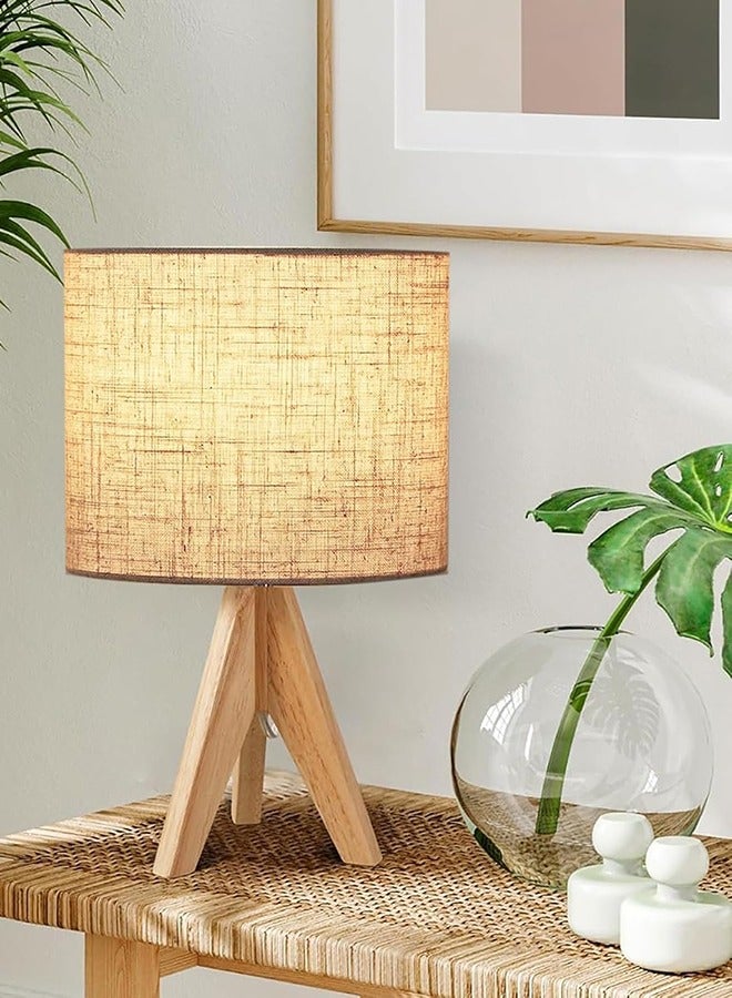 جارلو مصباح الطاولة الخشبية بجانب السرير, مصباح مكتب ثلاثي الأقدام مع مظلة الكتان البيج, مفتاح على إيقاف, مصابيح المكتب للقراءة, غرفة النوم, غرفة المعيشة, الدراسة, المكتب - Image 1