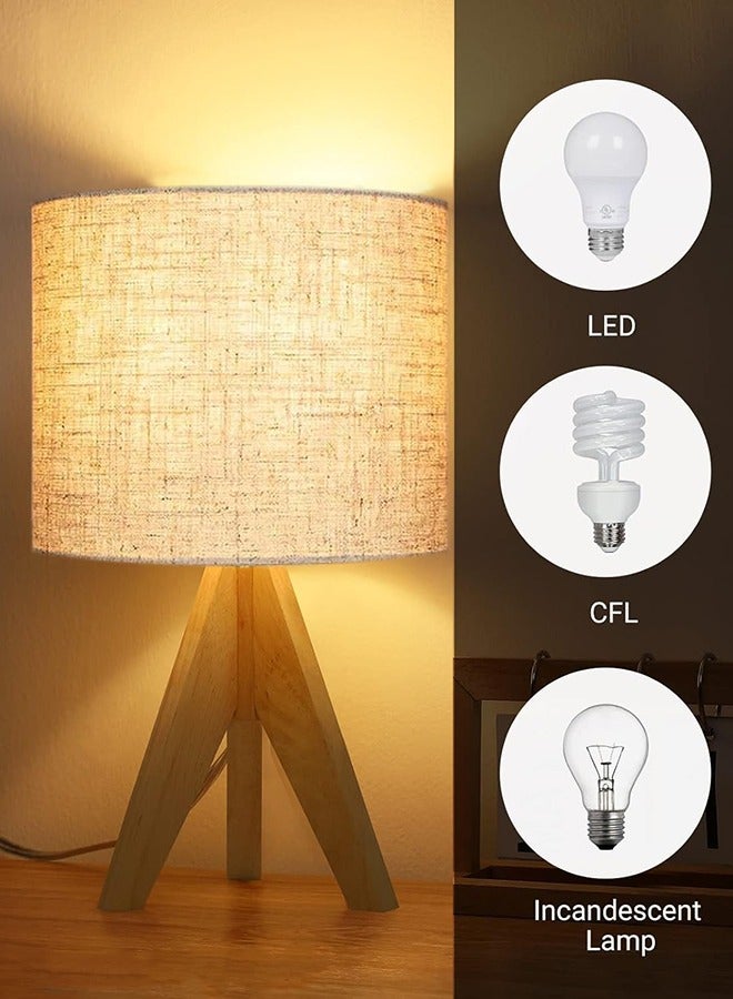 جارلو مصباح الطاولة الخشبية بجانب السرير, مصباح مكتب ثلاثي الأقدام مع مظلة الكتان البيج, مفتاح على إيقاف, مصابيح المكتب للقراءة, غرفة النوم, غرفة المعيشة, الدراسة, المكتب - Image 3