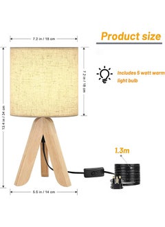 Garlo Wood Bedside Table Lamp, Tripod Desk Lamp with Beige Linen Lampshade, On-Off Switch, Desk Lamps for Reading, Bedroom, Living Room, Study, Office  - Image 4