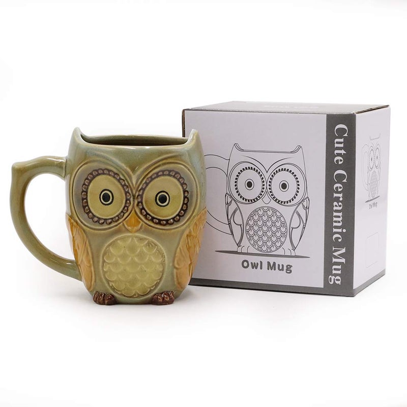 SQOWL 3D Coffee Mug Funny Cute Owl Ceramic Cup Coffee Mug with spoon Tea Mugs Set for Women and girls 12 oz Cyan - Image 4