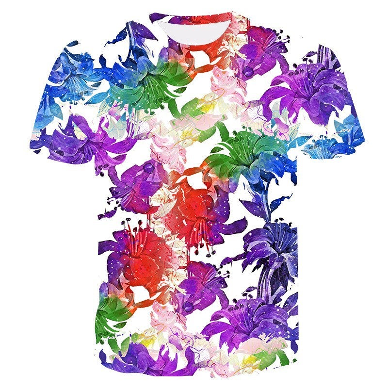 Export 3D Digital Printing Men'S T-Shirt Natural Plant Rose Flower Casual Round Neck Short-Sleeved Shirt - Image 1