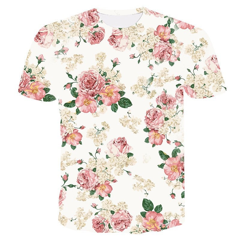 Export 3D Digital Printing Men'S T-Shirt Natural Plant Rose Flower Casual Round Neck Short-Sleeved Shirt - Image 4