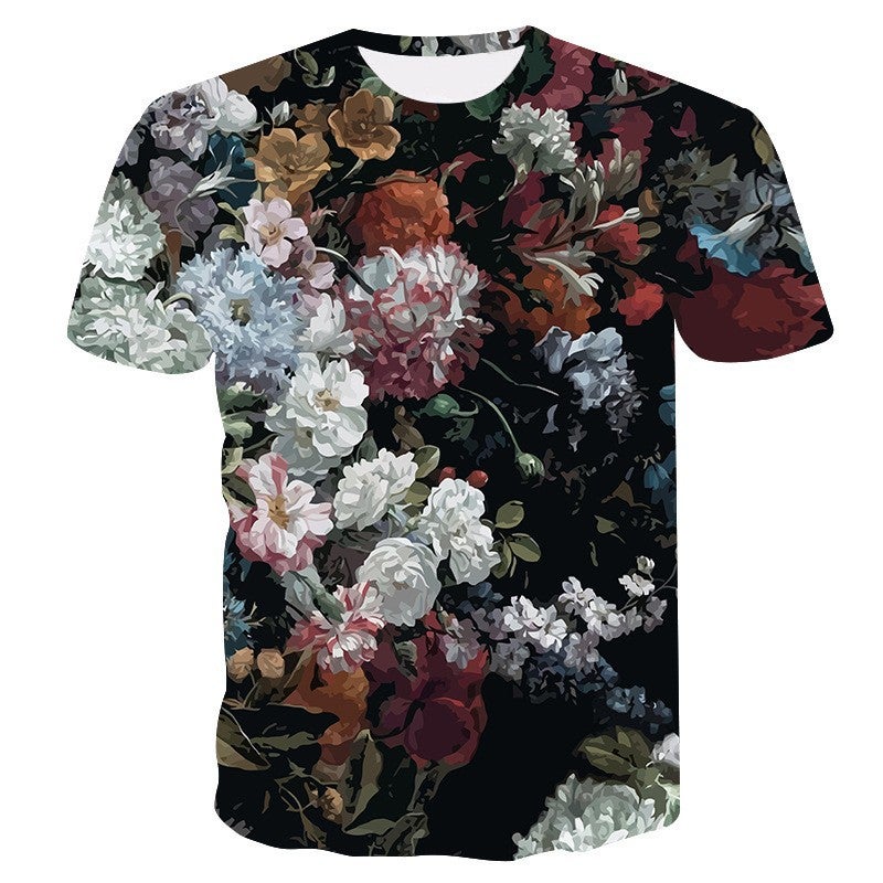 Export 3D Digital Printing Men'S T-Shirt Natural Plant Rose Flower Casual Round Neck Short-Sleeved Shirt - Image 5