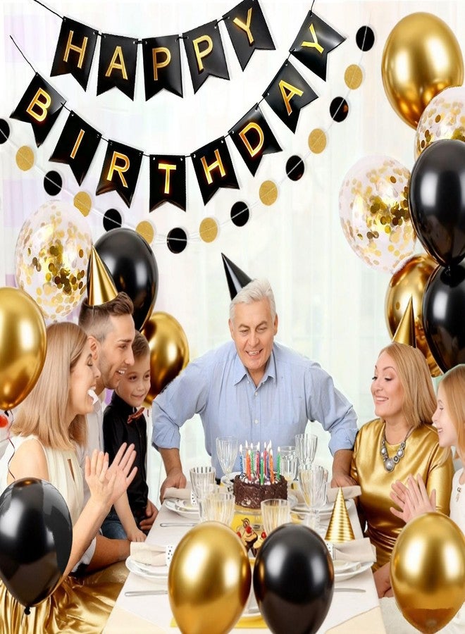 لافتة عيد ميلاد سعيد سوداء من EUFARS، بالونات سوداء وذهبية معدنية لتزيين أعياد ميلاد الرجال - Image 5