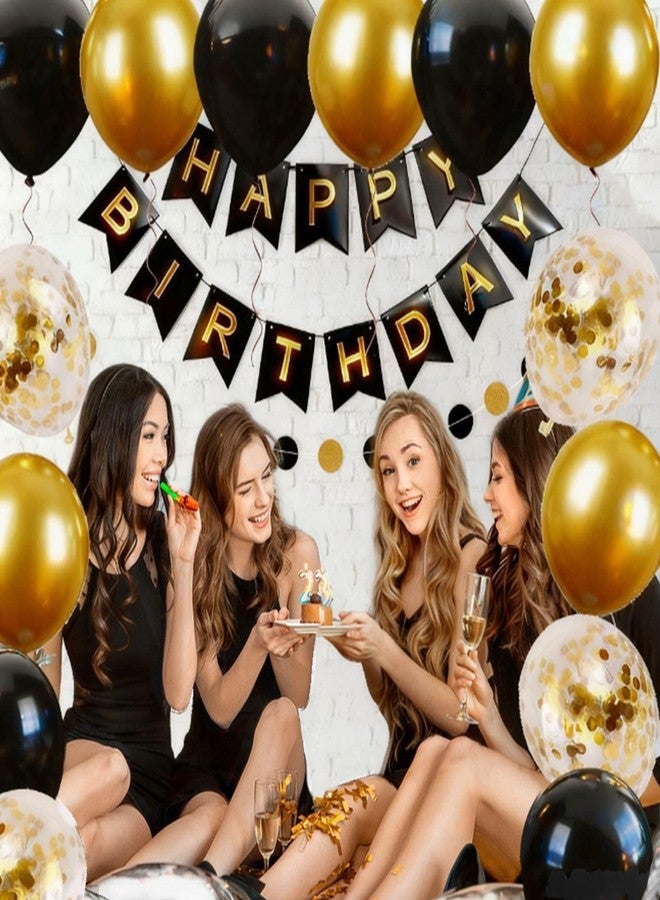 لافتة عيد ميلاد سعيد سوداء من EUFARS، بالونات سوداء وذهبية معدنية لتزيين أعياد ميلاد الرجال - Image 4