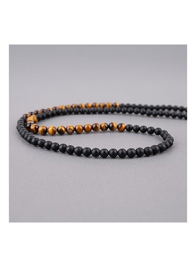 Onyx Tiger Eye Stone Beaded Strand Necklace - Image 3
